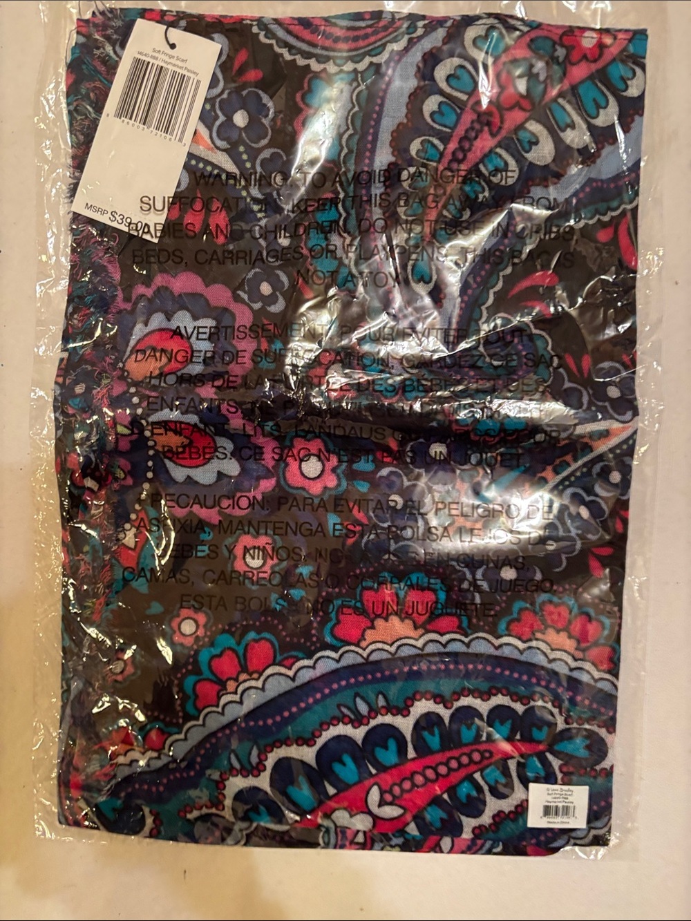 Vera Bradley Paisley Print Scarf in Black, Teal, Purple, Pink